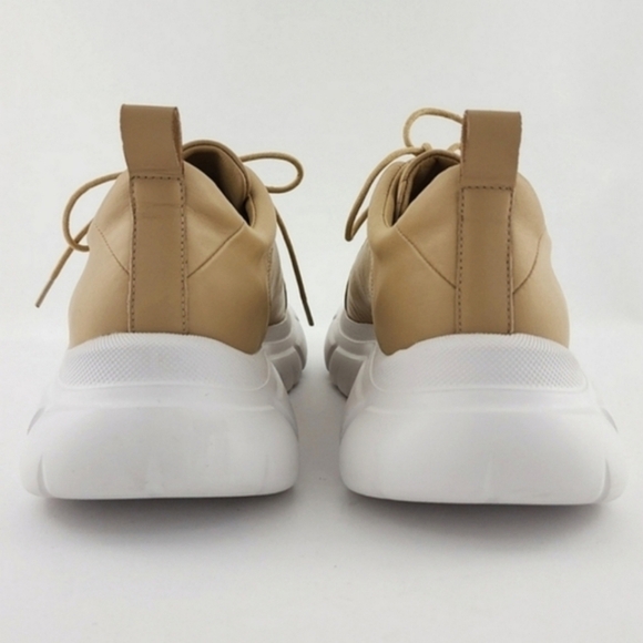 J/SLIDES NYC Women's Knockout Tan White Sneakers Leather Chunky Platform Sz 7.5M - Picture 7 of 13